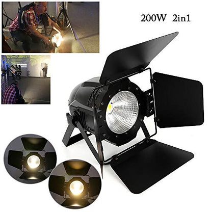 Stage Lights with Barn Doors, 200W COB LED Par Lights Spotlights, 2 in 1 Warm White & Cool White DMX512 Professional Party Lights Spotlight for Events Parties Wedding Theater Church Concert Dance