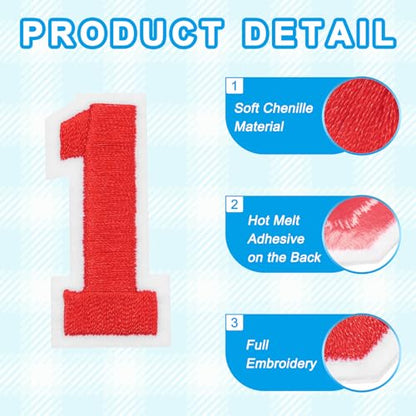 MECCANIXITY Iron on Number Patches 2" Number 1 Iron on Embroidered Patch Sew on Letter Stickers Applique for Repairing Clothing Jeans Shoes Hats DIY(Red, Pack of 9) - style: Number 1