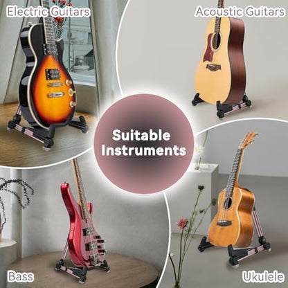 EASTROCK Portable Tripod A Frame Aluminium Music Stand,Pink | Folding Guitar Stand,for Acoustic Electric Guitars, Bass, Violin, Ukulele, Banjo - color: pink