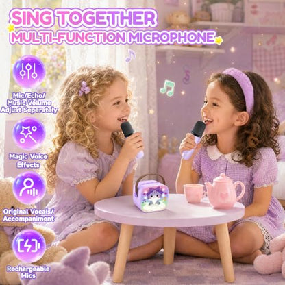 YLL Karaoke Machine for Kids, Birthday Gifts for Girls Ages 4-12 Years Toy - color: Violet-Cat
