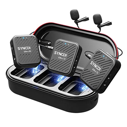 SYNCO Wireless Lavalier Microphones & System, G1(A2) Pro Lapel Mic Dual Pack with Charging Case Noise Cancellation 492FT 8H for Online Class/YouTube/Tiktok, Vlogging-Lav-Mics-for-Camera