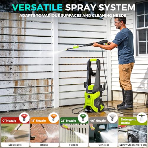 Electric Pressure Washer 5000 PSI 2.5 GPM, Bothlin Portable Power Washer with 4 Quick-Connect Nozzles, Soap Tank & Foam Cannon, High Power Water Pressure Washer for Car, Driveway, Patio, Home Cleaning - color: Black and industrial green