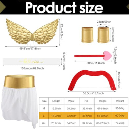 Cozypower 7 Pcs Halloween Cupid Costume Adult Wings Arrow Sash | Include Wings Arrow Bow Wrist Cuffs Body Sash Kilt for Halloween Dress Up - color: Gold, size: X-Large