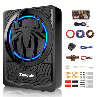 1200w subwoofer,Under Seat Subwoofers with Amp(Class D MOSFET Amp) | Slim Under Seat Powered Car Subwoofer,Underseat Car Subwoofer and Amp Package,Truck Sub and Amp Combo(Blue LED)