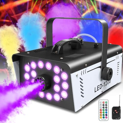 1200W Fog Machine Halloween Outdoor, 18 Lights 6000 CFM Smoke Machine Fog