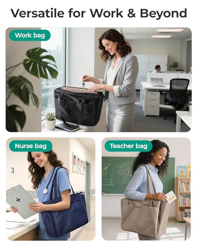 BAGSMART Tote Bag for Women with Compartments, Work Tote Bag with Zipper Women Purse Crossbody Shoulder Handbag with Strap - color: Navy Blue