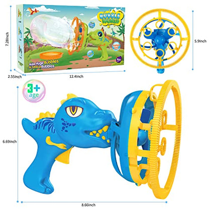 Dinosaur Bubble Gun for Kids 3-8, Bubble Machine Blower Toy (Blue) | Bubble-in-Bubble Effect， Easy-Grip Dinosaur Bubble Gun Fills Summer Playtime and Party Favors With Colorful Bubbles - color: Blue