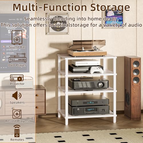 LELELINKY 4-Tier AV Media Player Stand, Stereo Stand, Modern Audio Shelf,Wooden TV Stand,Multifunctional Media Console Shelf, Suitable for Home, Conference Room, White - color: White, size: 4 Tier