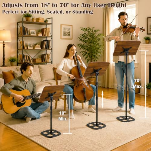 Podium Stand, 19.7-67 Inch Height Adjustable Lectern Podium with 16.6 x 12.6 Inch Tilting Desktop, 2 Storage Trays and Microphone Holder, Portable Floor Stand for Church, Classroom, Speech, Black