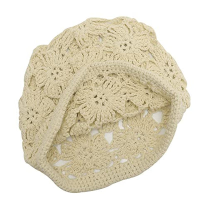 ZLYC Women Cotton Crochet Slouchy Beanie Hat Handmade Knit Summer Skull Cap | Lightweight breathable,boho casual chic look,travel photos festival party,café commute daily wear,beach concert gathering - color: Crochet Beige
