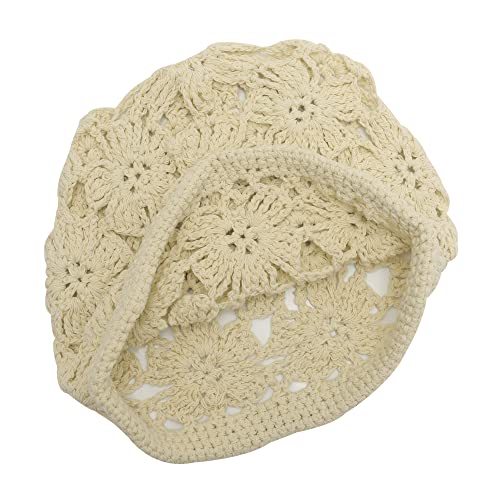 ZLYC Women Cotton Crochet Slouchy Beanie Hat Handmade Knit Summer Skull Cap | Lightweight breathable,boho casual chic look,travel photos festival party,café commute daily wear,beach concert gathering - color: Crochet Beige