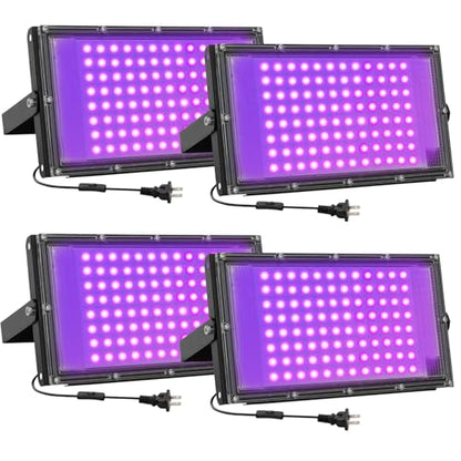 100W LED Black Lights for Glow Party, IP65 Waterproof UV Blacklight Floodlight 395nm Black Light Spotlight Purple Black Light Flood Light Fluorescent UV Light Lamp for Halloween Decor (4 Pack) - size: 100W
