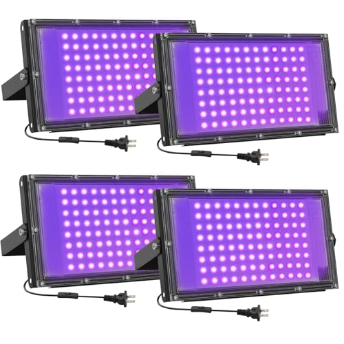 100W LED Black Lights for Glow Party, IP65 Waterproof UV Blacklight Floodlight 395nm Black Light Spotlight Purple Black Light Flood Light Fluorescent UV Light Lamp for Halloween Decor (4 Pack) - size: 100W