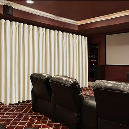 Fcosie Home Theater Curtains Flat Hooks, Extra Wide Velvet Drapes, Blackout Room Darkening Thermal Insulated Drapery for Home Moive Theater Room, 1 PC, 100W x96 L, Beige White, 130gsm White Liner - color: Beige White (#56) + 130gsm White Liner, size: 100"