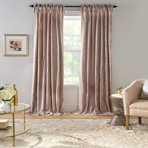 Threadmade Korena Tie-Top Crushed Velvet Window Curtain, Taupe - 52" W x 95" L - color: Taupe, size: 52"W x 95"L (Pack of 1)