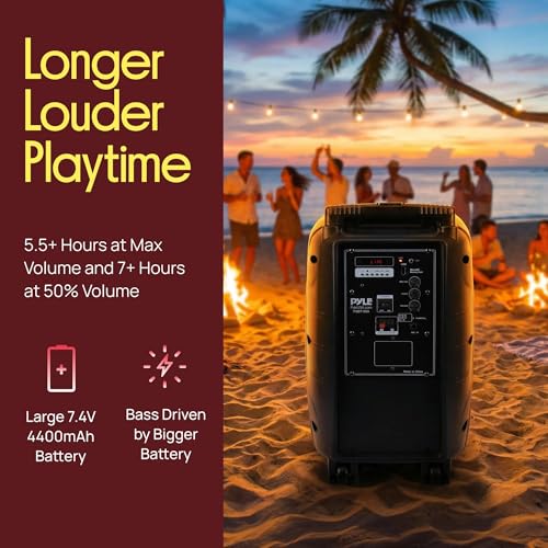 Pyle PSBT105A - 1000W Portable Bluetooth PA Speaker, 10'' Subwoofer, UHF Wireless Mic, MP3/USB/SD, Rechargeable Battery, LED Battery Indicator Lights, Black - size: 10 inch