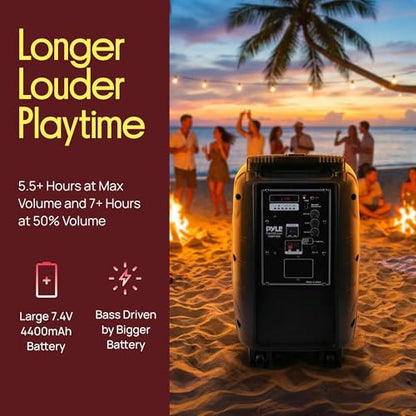 Pyle PSBT105A - 1000W Portable Bluetooth PA Speaker, 10'' Subwoofer, UHF Wireless Mic, MP3/USB/SD, Rechargeable Battery, LED Battery Indicator Lights, Black - size: 10 inch