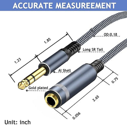 1/4 inch 10ft Stereo Headphone Guitar Cable, Male to Female, Quarter inch Headphone Extension - size: 10ft