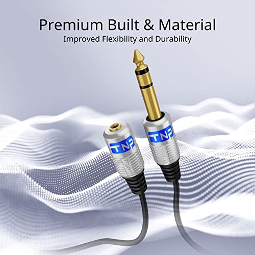 TNP 6.35mm Male to 3.5mm Female Stereo TRS Headphone Adapter Cable, 3FT | Long Headphone Extension Cord with Gold-Plated Metal Connectors for Amps, Mixers, Pianos, Speakers, and Home Audio - size: 3FT