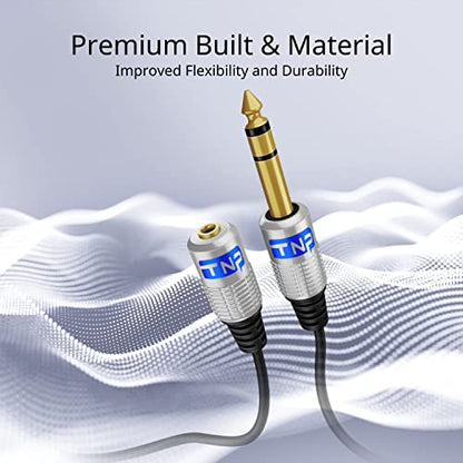 TNP 6.35mm Male to 3.5mm Female Stereo TRS Headphone Adapter Cable, 15FT | Long Headphone Extension Cord with Gold-Plated Metal Connectors for Amps, Mixers, Pianos, Speakers, and Home Audio - size: 15FT