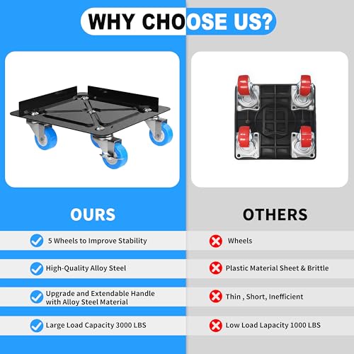 Heavy Duty Furniture Dolly 360 Rotate 5 Wheels 3000 Lbs Capacity 5.3x5.3 in | Furniture Movers with Blue Wheels, Measure Tape & Leveler, Alloy Steel Furniture Lifter Tool for Smooth Home & Office Uses - color: Blue, size: 5.3x5.3 IN