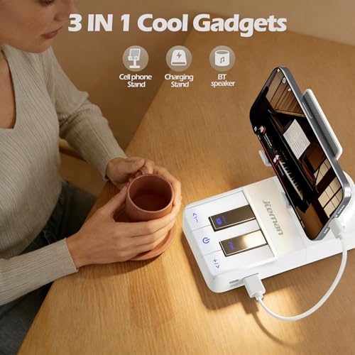 JTEMAN Cell Phone Stand with Bluetooth Speaker and Charging Stand,Piano Keys Design,Music Lovers & Teacher Gifts,Birthday Gifts for Men Women Dad Mom,Cool Tech Gadgets-White - color: White