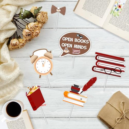 Sursurprise Book Club Party Decorations, 24Pcs Book Club Photo Props, Reading Book Photo Props Decor for Book Lover Birthday Library Party Supplies