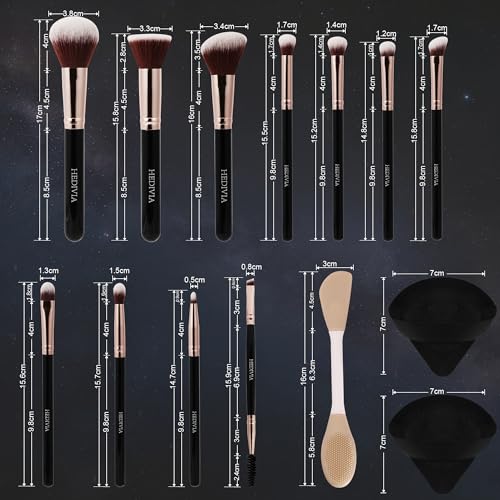 Black Makeup Brushes Set 14 Pcs Professional, Premium Synthetic Foundation Makeup Brush Concealer Powder Blush Eyeshadow Brushes with 2 Powder Puff & Dual-ended Mask Applicator.Gifts for Girls - color: black
