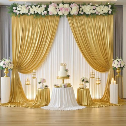 gogoparti 20x10FT Gold Sequin Backdrop Curtain - 4 Panels of 5x10FT Wrinkle-Free Glitter Drapes for Photography, Birthdays, Weddings & Graduations - color: Gold, size: 5FT x 10FT(4 panels)