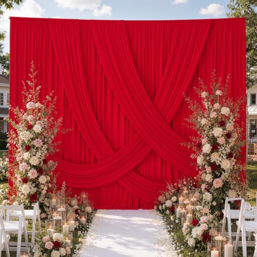 20ft x 15ft Red Backdrop Curtain for Wedding Party 4 Panels 5x15ft Wrinkle Free Silky Polyester Backdrop Drapes Fabric for Birthday Baby Shower Graduation Photography Stage Background Decorations - color: Red, size: 20ft x 15ft (W5' x H15', 4panels)