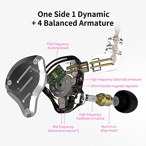 KZ ZS10 Pro 4BA+1DD in Ear Monitor Headphones 5 Driver HiFi Metal Earbuds Headphone Noise Cancelling IEM Earphone with 2 Pin Detachable Cable - size: With Mic