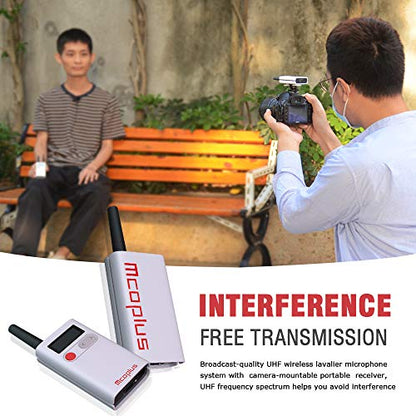 48 Channel Long Distance Audio Recording Noise Reduction Mic, Wireless Lavalier Microphone System with 1Receiver, 1Transmitters and 1Lapel Mic for Camera, phone, Interview (164 ft Audio Range) - size: UHF48-1T 1R