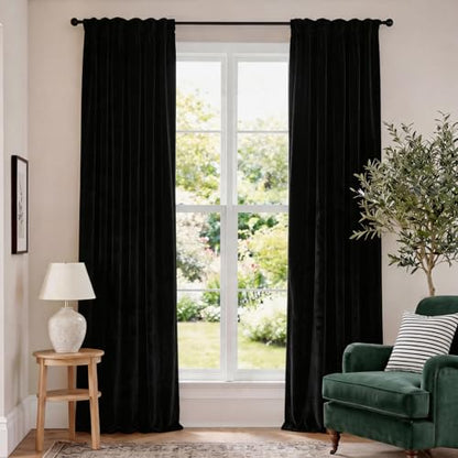 Blackout Black Velvet Curtains Rod Pocket 52×90 Inch 2 Panels | Soft Velvet, For Bedroom & Living Space, Light Shifting Texture, Elegant Drape, Classic - color: R | Black, size: 52"W x 90"L (Pack of 2)
