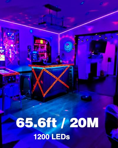 Onforu 65.6ft LED Black Light Strip, 1200 Units Lamp Beads, 12V Flexible Blacklight Fixtures, 20m LED Ribbon, Non-Waterproof Black Lights for Glow Party, Indoor Birthday Halloween Party, Body Paint - size: 20M