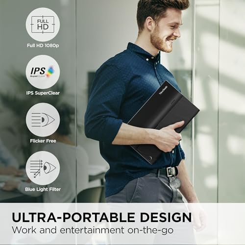 ViewSonic VA1655 16 Inch 1080p Portable Monitor, FHD IPS External Screen | USB C, Mini HDMI, Eye Care, Built In Stand, Protective Case, Macs, PCs, Home Office, Travel, Portrait Landscape, 60W Charging - size: 16-Inch 60Hz