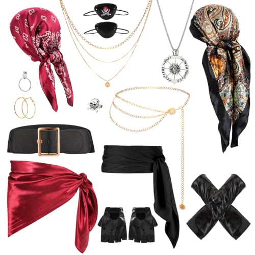 JATEBI Pirate Costume Accessories Set for Women Outfit - style: Burgundy Cashew Flower and Black Vintage