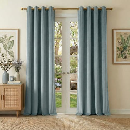 NICETOWN Stone Blue Velvet 100% Blackout Curtains 96 inch Long 2 Panels, 52 X 96 Energy Saving UV Protection Sun Blocking Window Treatments & Drapes for Bedroom Living Room and Nursery, 8 feet Length - color: 100% Blackout - Stone Blue, size: 52"W x 96"L