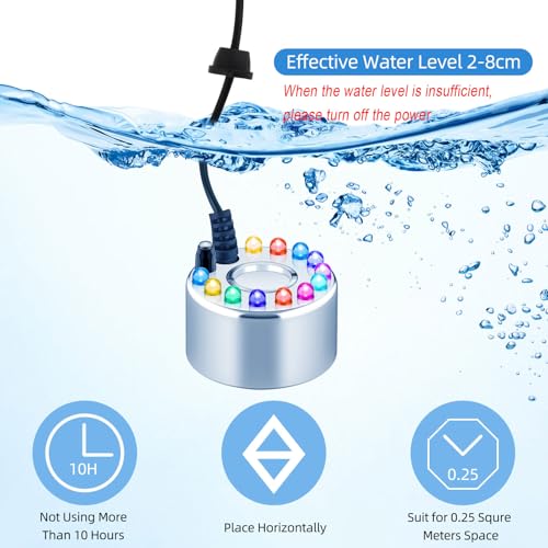 Maitys 2 Pcs Mist Maker Fogger Small Ultrasonic Fog Machine Fountain Halloween Cauldron Mister Fogger Water Garden Pond Foggers Air Humidifier with 12 LED Light Flashes for Party(Light, Alloy)