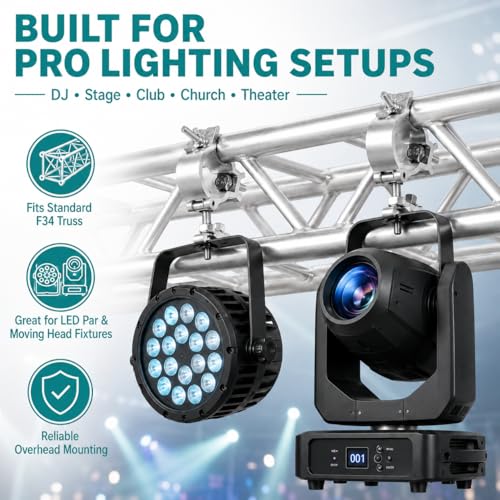 12-Pack Heavy Duty Aluminum Truss Clamps - 2 Inch Pro Stage Light Clamps for 220lb LED Par & Moving Head Fixtures - Fits 1.9-2.0" F34 Pipe for DJ Club & Theatrical Rigging