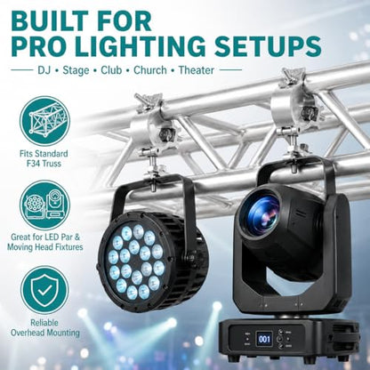 12-Pack Heavy Duty Aluminum Truss Clamps - 2 Inch Pro Stage Light Clamps for 220lb LED Par & Moving Head Fixtures - Fits 1.9-2.0" F34 Pipe for DJ Club & Theatrical Rigging