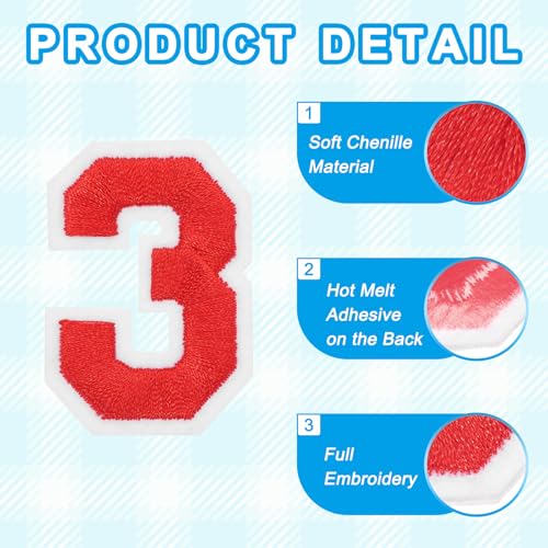 MECCANIXITY Iron on Number Patches 2" Number 3 Iron on Embroidered Patch Sew on Letter Stickers Applique for Repairing Clothing Jeans Shoes Hats DIY(Red, Pack of 9) - style: Number 3
