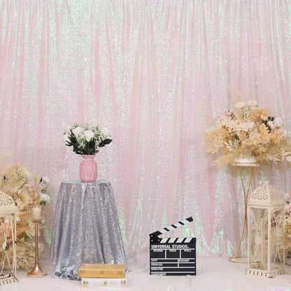 Juya Delight White Iridescent Sequin Backdrop, 6ftx6ft Glitter Photo Backdrop Curtain for Birthday Party Wedding Festival Ceremony - color: Iridescent, size: 6ft x 6ft