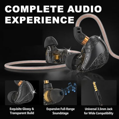 In Ear Monitor Headphones Dual Magnetic Dynamic Driver IEM with Mic, Black | Hybrid Banlance Armature with Dynamic in Ear Headphones IEM Earphones Gaming Earbuds - color: H89-Black with Mic