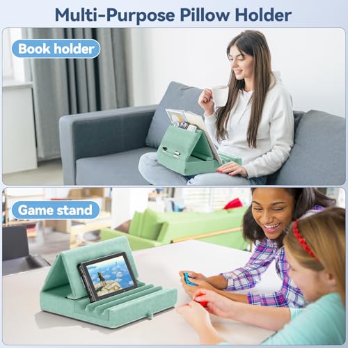 KDD Tablet Pillow Holder, Foldable iPad Stand for Lap, Bed and Desk -Tablet Soft Pad Dock with Pocket & Stylus Mount Compatible with iPad Pro 12.9, 10.5, 9.7 Air Mini 6 5 4 3, E-Reader - color: Green