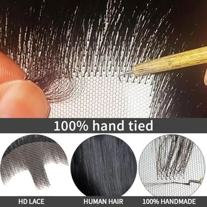 Hand-Tied Human Hair Fake Beard and Mustache for Costumes and Theater | Hand-knotted human hair on lightweight lace creates natural-looking facial hair for costumes, cosplay, theater and film - color: Style 2--black
