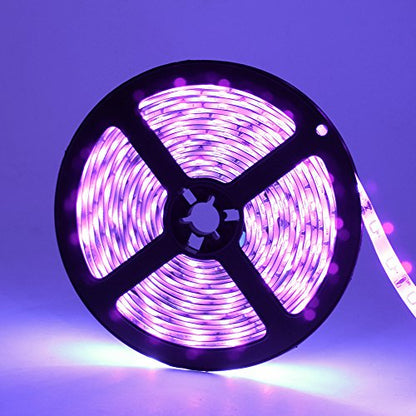 Super Bright 60 Watts UV Black Light LED Strip, 16.4FT/5M 3528 300LEDs 395nm-405nm Waterproof IP65 Blacklight Night Fishing implicitly Party with 12V 5A Power Supply - color: Waterproof, size: 60Watts