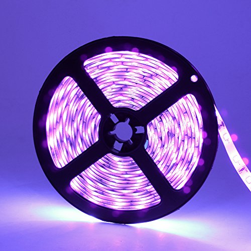 Super Bright 24 Watts UV Black Light LED Strip, 16.4FT/5M 3528 300LEDs 395nm-405nm Waterproof IP65 Blacklight Night Fishing implicitly Party with Power Supply - color: Waterproof, size: 24Watts