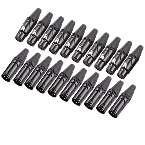 MFL. 3-Pin XLR Cable Connector Male and Female with Nickel Housing and Silver Contacts Mic Cable Plug Connector Audio Socket, Black, 10 Pairs - color: Black, 10 Pairs