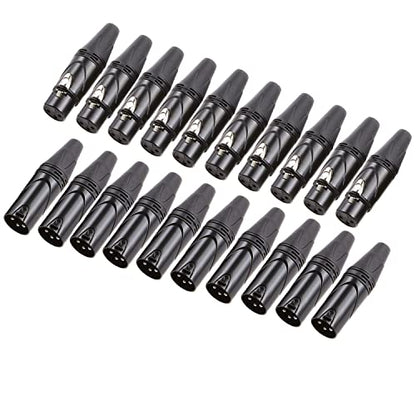 MFL. 3-Pin XLR Cable Connector Male and Female with Nickel Housing and Silver Contacts Mic Cable Plug Connector Audio Socket, Black, 10 Pairs - color: Black, 10 Pairs