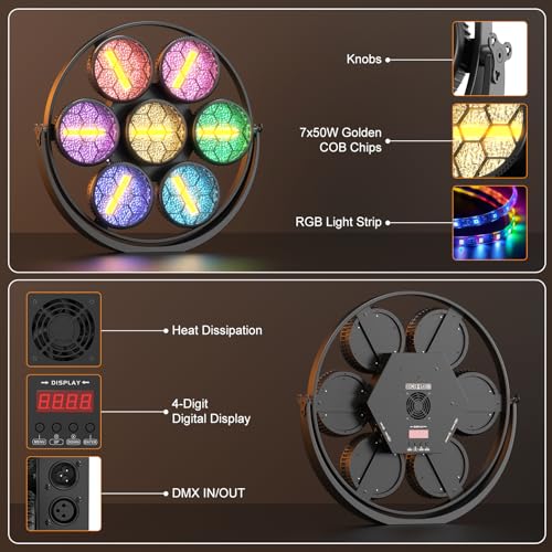 Retro Stage Lights RGB COB 7LED Par Light DMX Control Sound Activated Vintage Wash Par Can Lights for Events Concert Wedding Party Music Live Show Church DJ Birthday